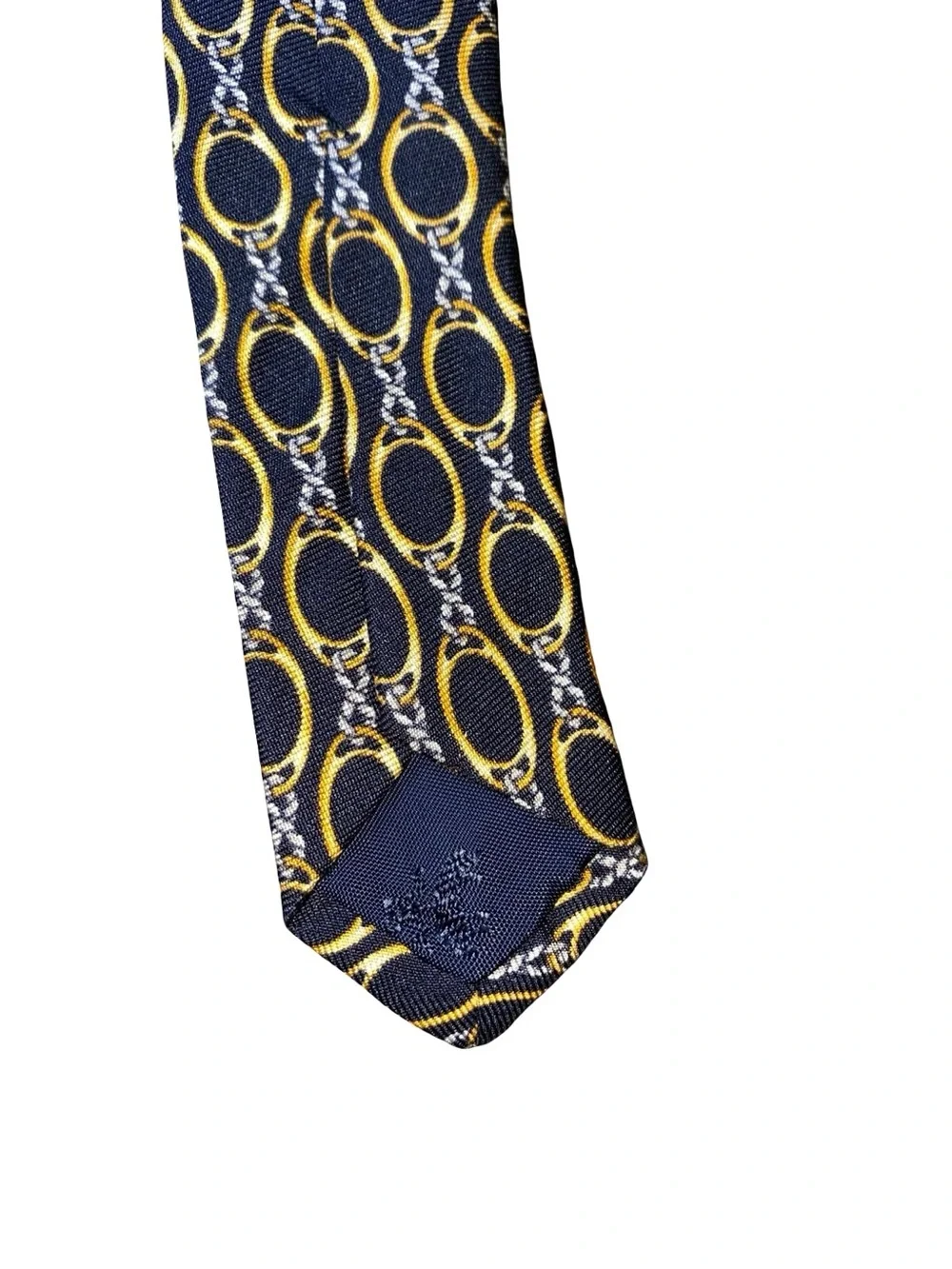 Brooks Brothers Makers Mens All Silk Tie Navy Blue Gold & Silver Chain Link